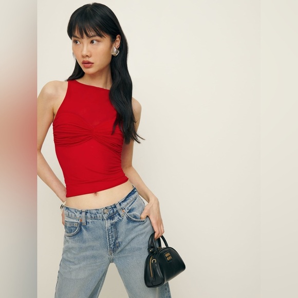 NEW Reformation Rose Sheer Sleeveless Knit Top in Red | size  S - Picture 4 of 10